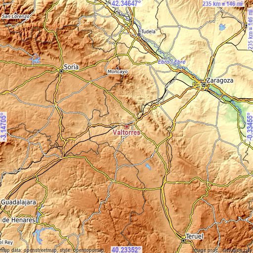 Topographic map of Valtorres