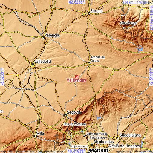 Topographic map of Valtiendas