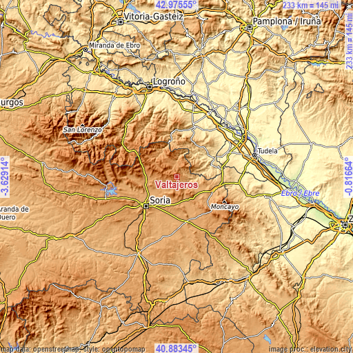 Topographic map of Valtajeros