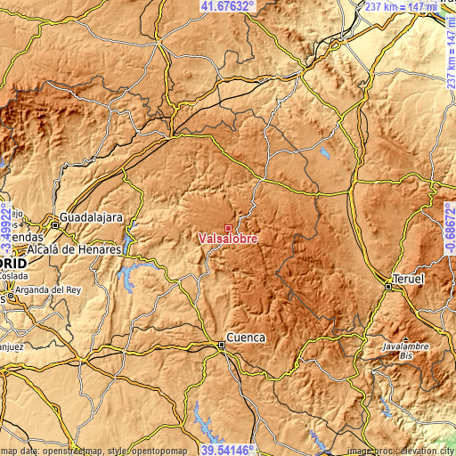 Topographic map of Valsalobre