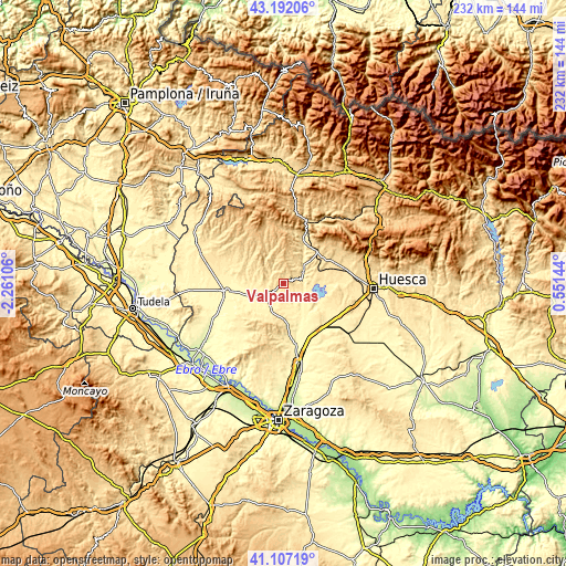 Topographic map of Valpalmas