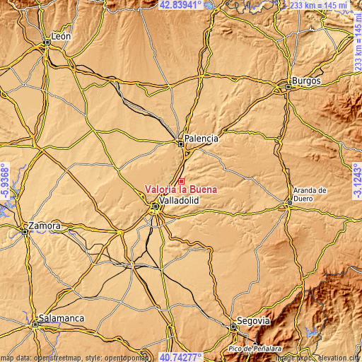 Topographic map of Valoria la Buena