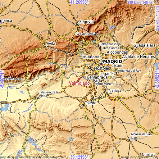 Topographic map of Valmojado