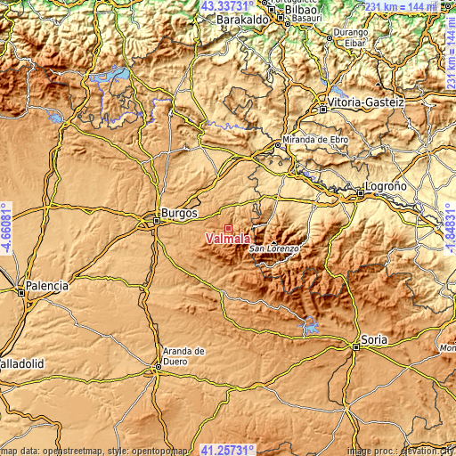 Topographic map of Valmala