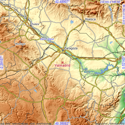 Topographic map of Valmadrid