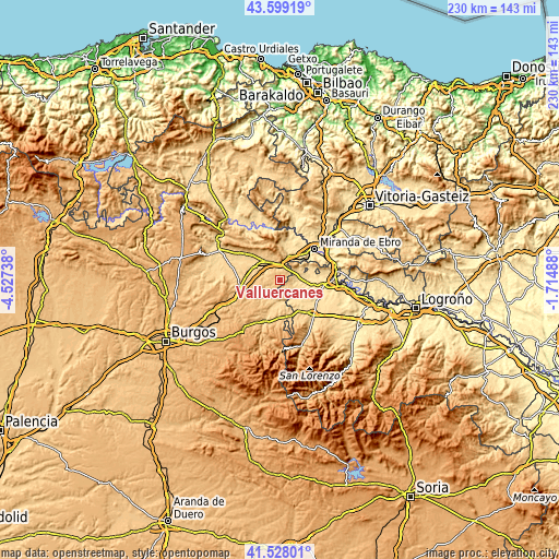 Topographic map of Valluércanes