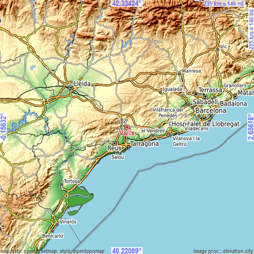 Topographic map of Valls