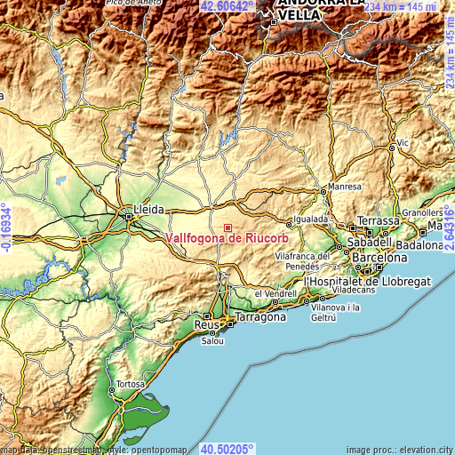 Topographic map of Vallfogona de Riucorb