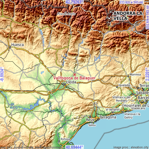 Topographic map of Vallfogona de Balaguer