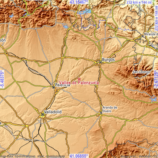 Topographic map of Valles de Palenzuela