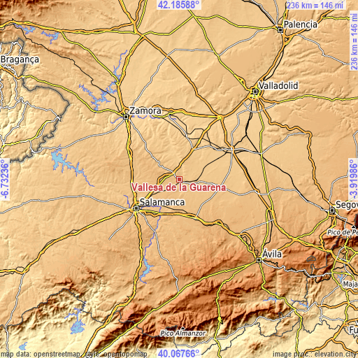 Topographic map of Vallesa de la Guareña