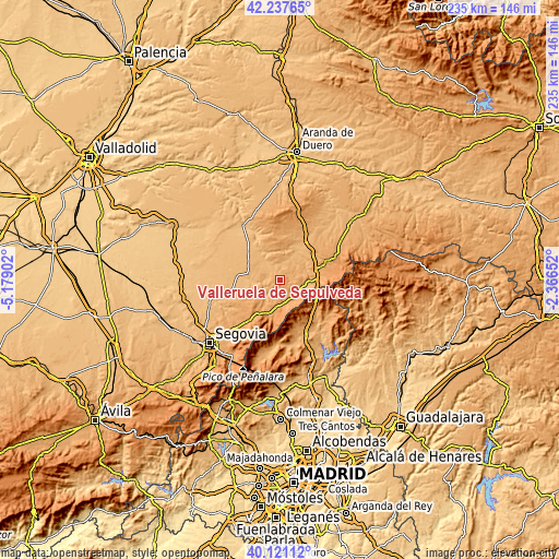 Topographic map of Valleruela de Sepúlveda