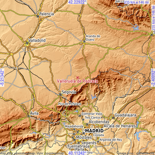 Topographic map of Valleruela de Pedraza