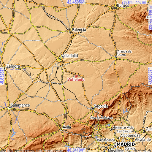 Topographic map of Vallelado