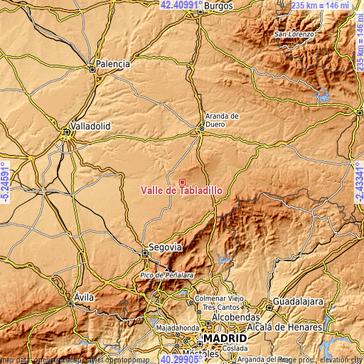 Topographic map of Valle de Tabladillo