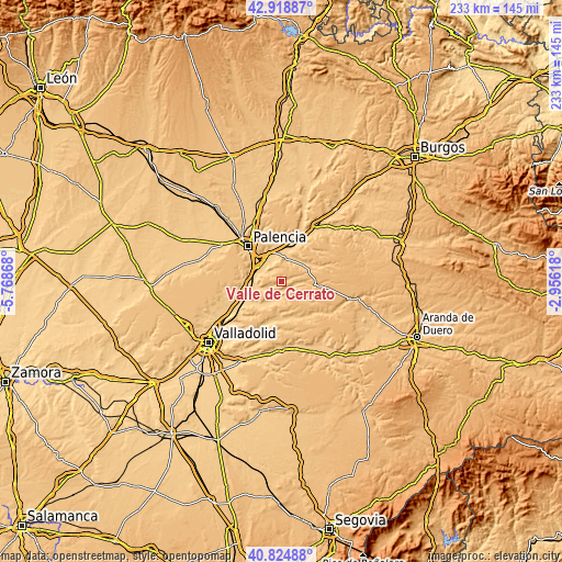 Topographic map of Valle de Cerrato