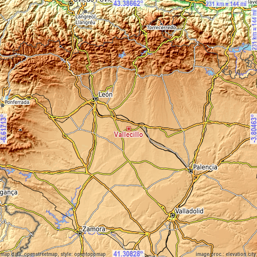 Topographic map of Vallecillo