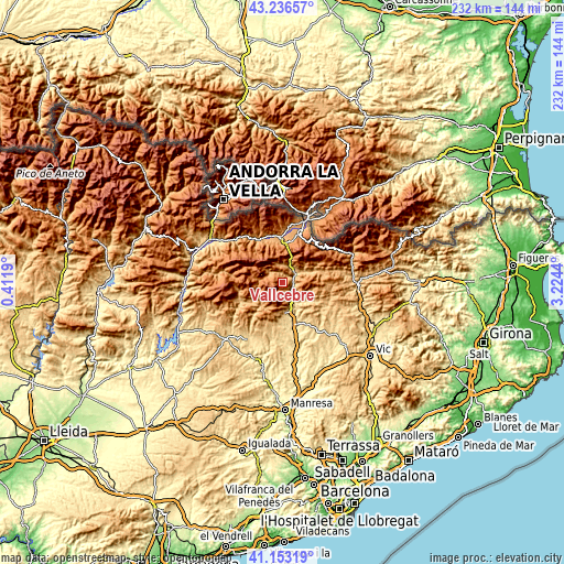 Topographic map of Vallcebre