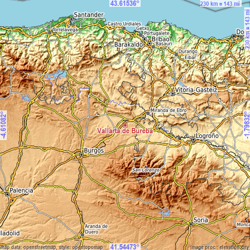 Topographic map of Vallarta de Bureba