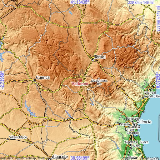 Topographic map of Vallanca