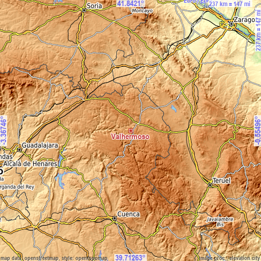 Topographic map of Valhermoso