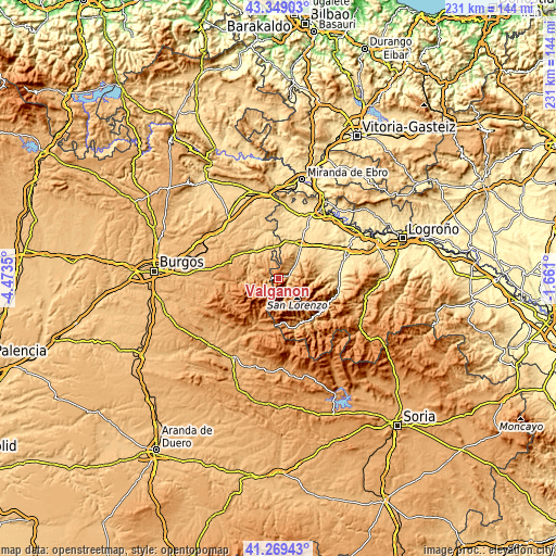 Topographic map of Valgañón