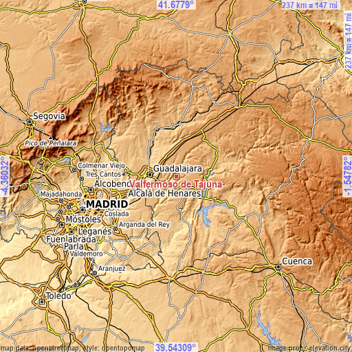 Topographic map of Valfermoso de Tajuña