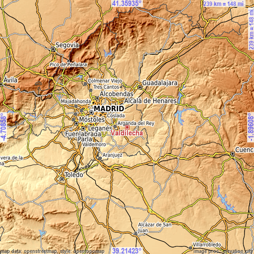 Topographic map of Valdilecha