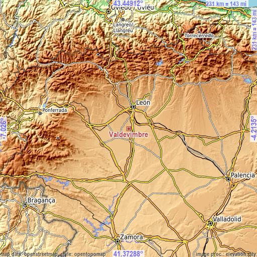 Topographic map of Valdevimbre