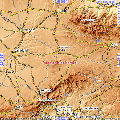 Topographic map of Valdevacas de Montejo