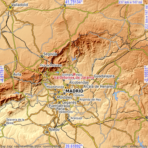 Topographic map of Valdetorres de Jarama