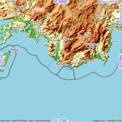Topographic map of Kalkan