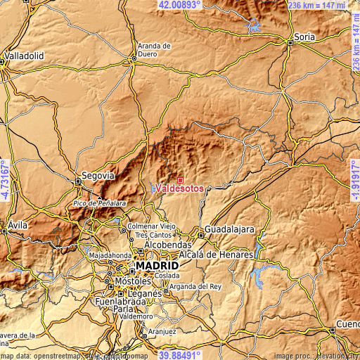 Topographic map of Valdesotos