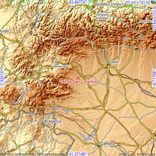 Topographic map of Val de San Lorenzo