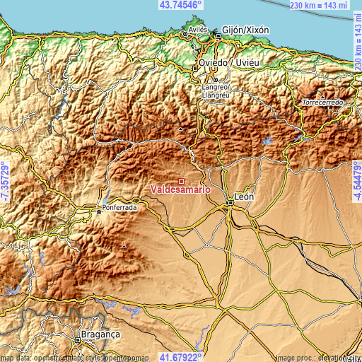 Topographic map of Valdesamario