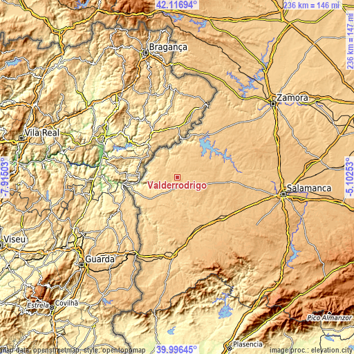 Topographic map of Valderrodrigo