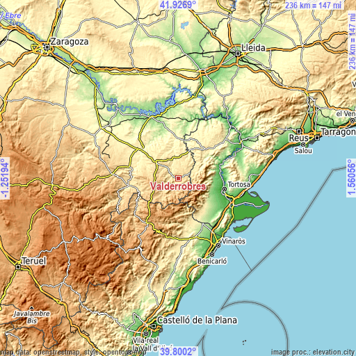 Topographic map of Valderrobres