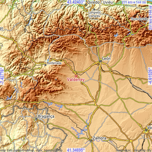 Topographic map of Valderrey