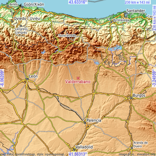 Topographic map of Valderrábano