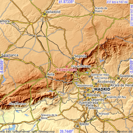 Topographic map of Valdeprados