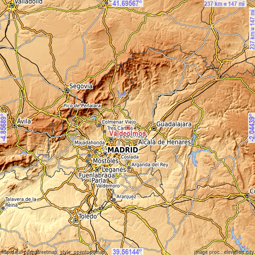 Topographic map of Valdeolmos