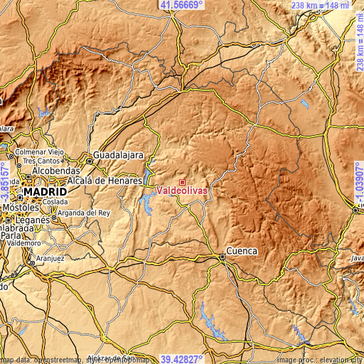 Topographic map of Valdeolivas