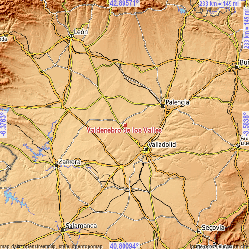 Topographic map of Valdenebro de los Valles