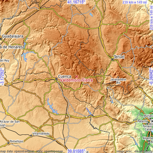 Topographic map of Valdemoro-Sierra