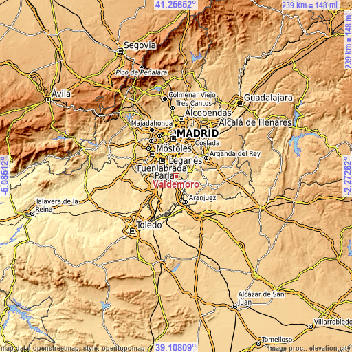 Topographic map of Valdemoro