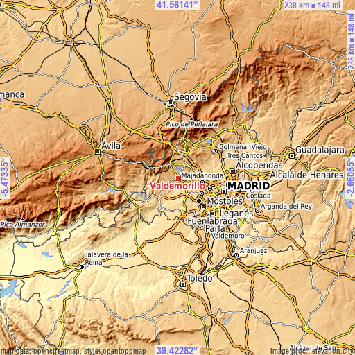 Topographic map of Valdemorillo