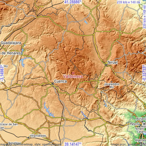 Topographic map of Valdemeca