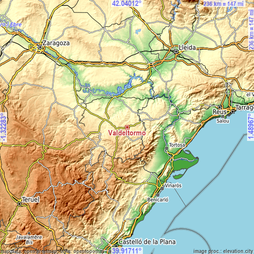 Topographic map of Valdeltormo