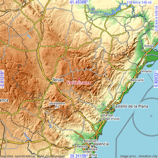 Topographic map of Valdelinares