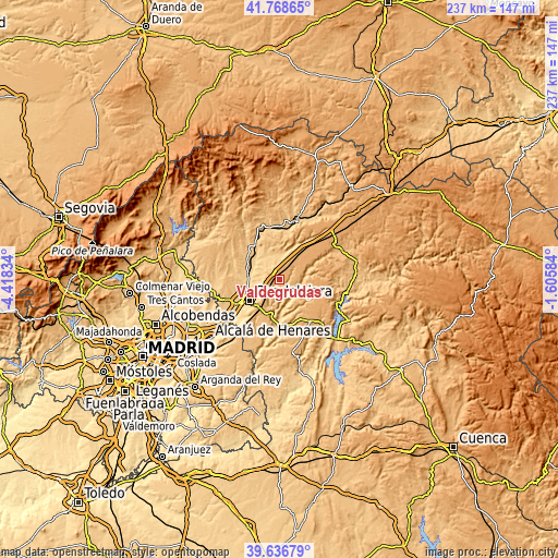 Topographic map of Valdegrudas